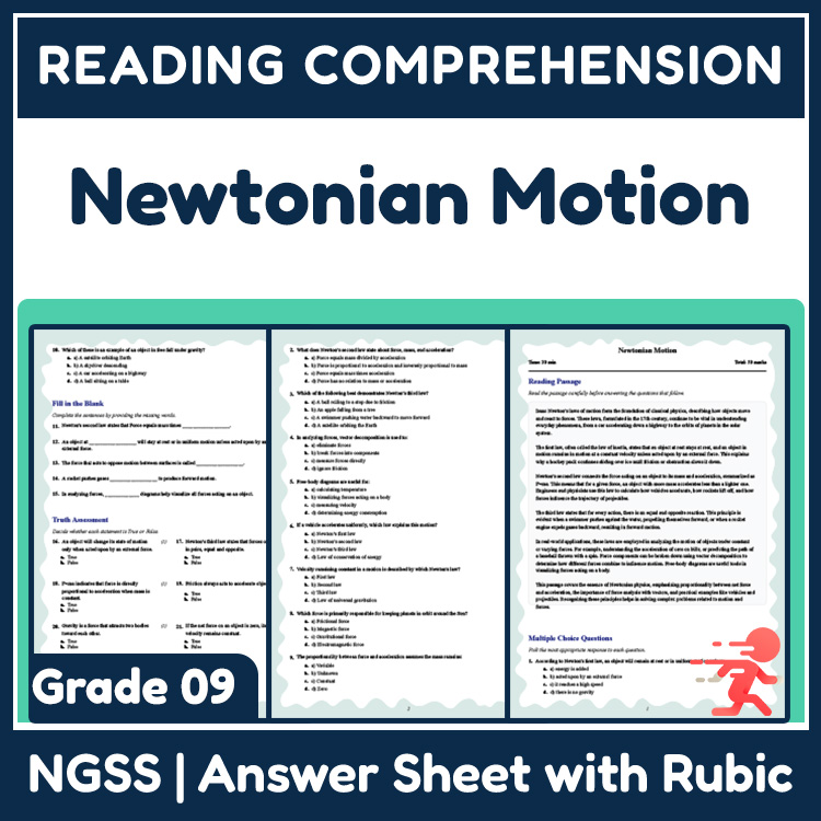 Grade 9 Science reading worksheets worksheet — Grade 9 Science | Newtonian Motion Reading Worksheets (PDF & Rubric) — page 3