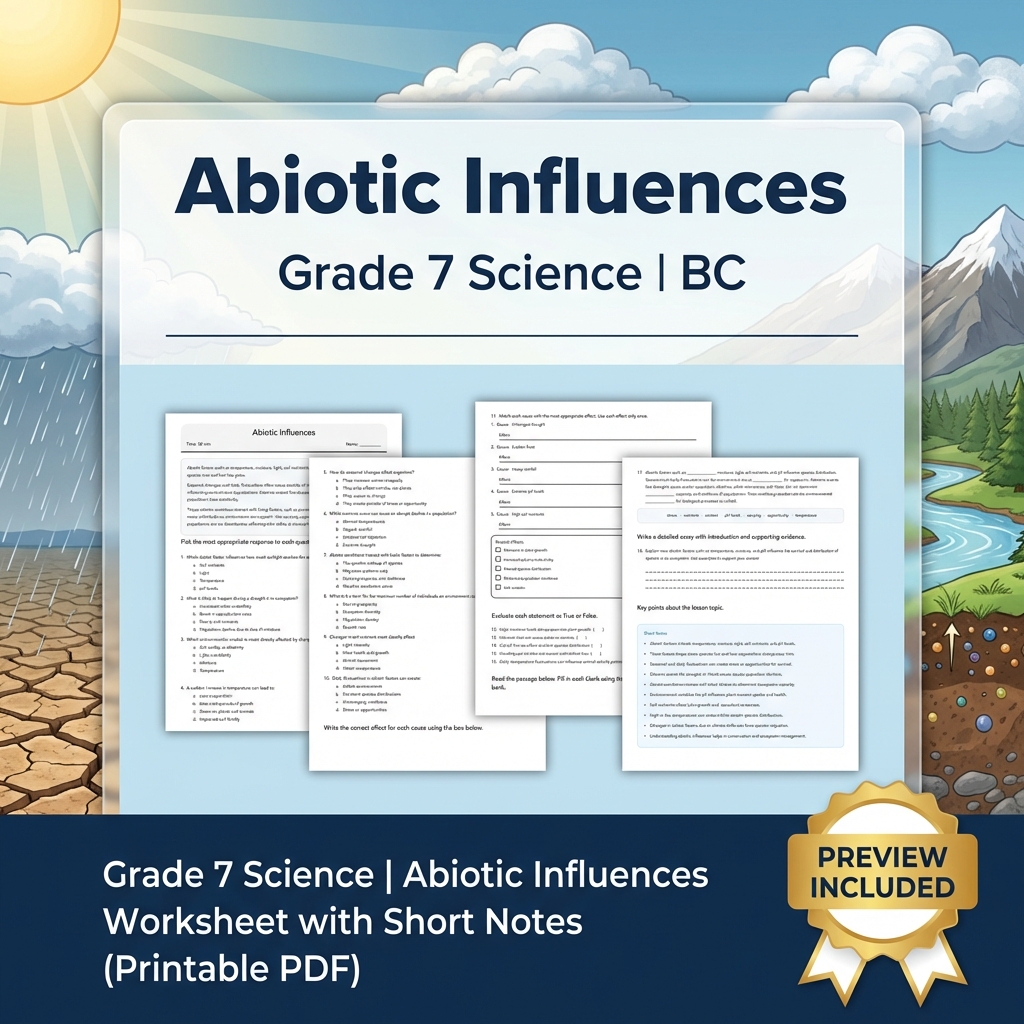 Grade 7 Science Full Year Bundle Ecosystems, Cells & Earth Processes Worksheets — included worksheet 50