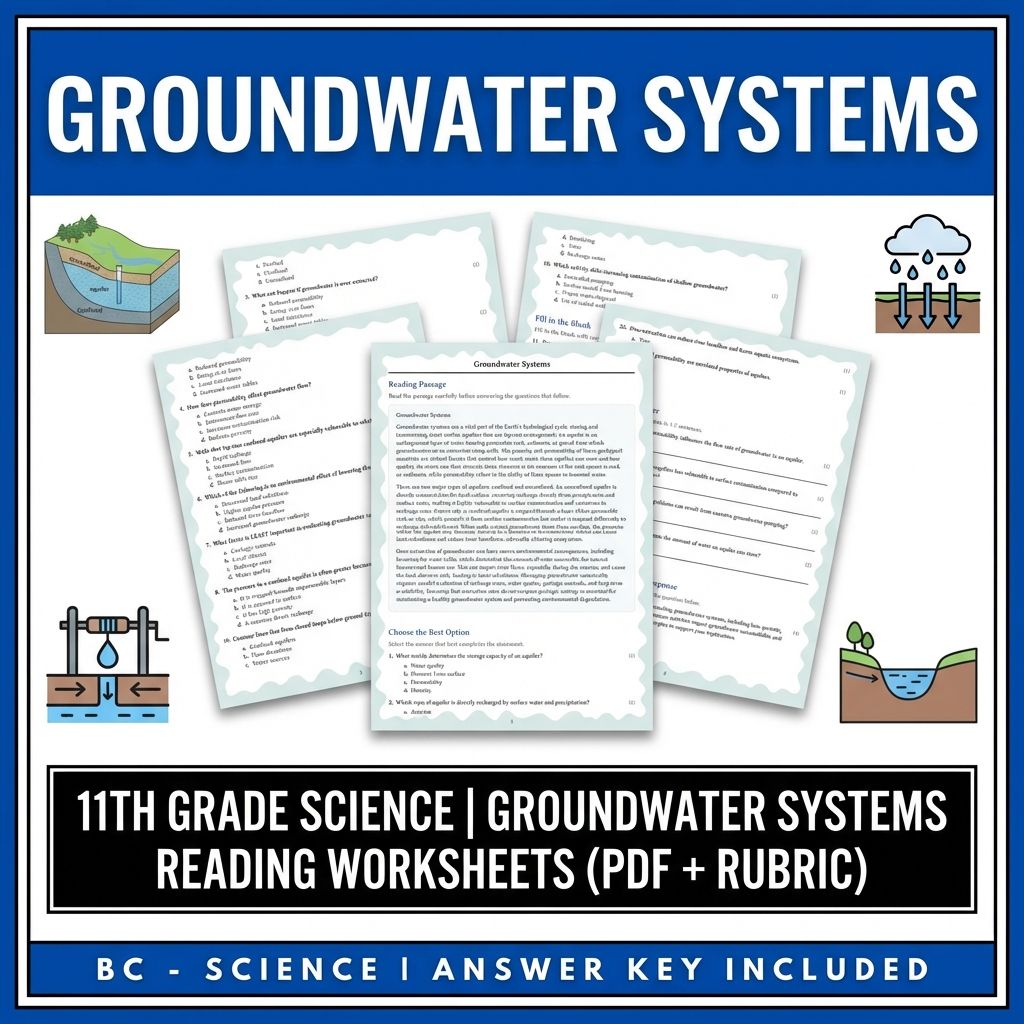 11th Grade Science | Groundwater Systems Reading Worksheets (PDF + Rubric)