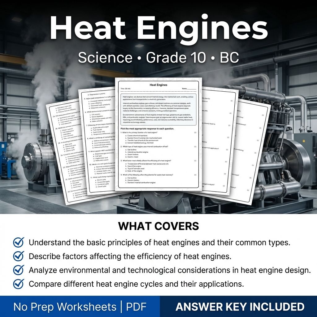 10th Grade Science Worksheet | Heat Engines Practice with Answer Key (PDF)