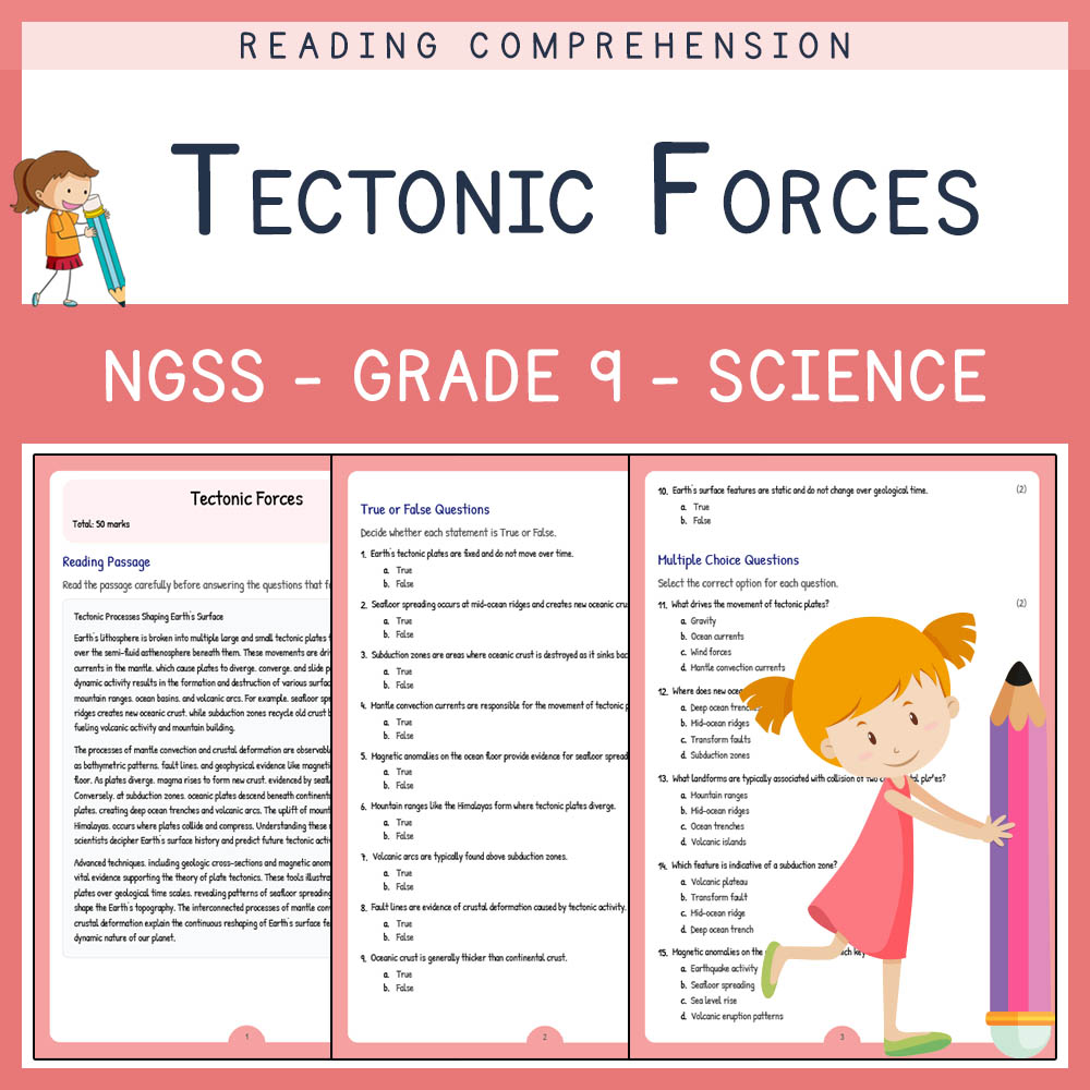 Grade 9 Science worksheet worksheet — Grade 9 Science | Tectonic Forces Worksheet & Answer Key (NGSS Aligned) — page 1