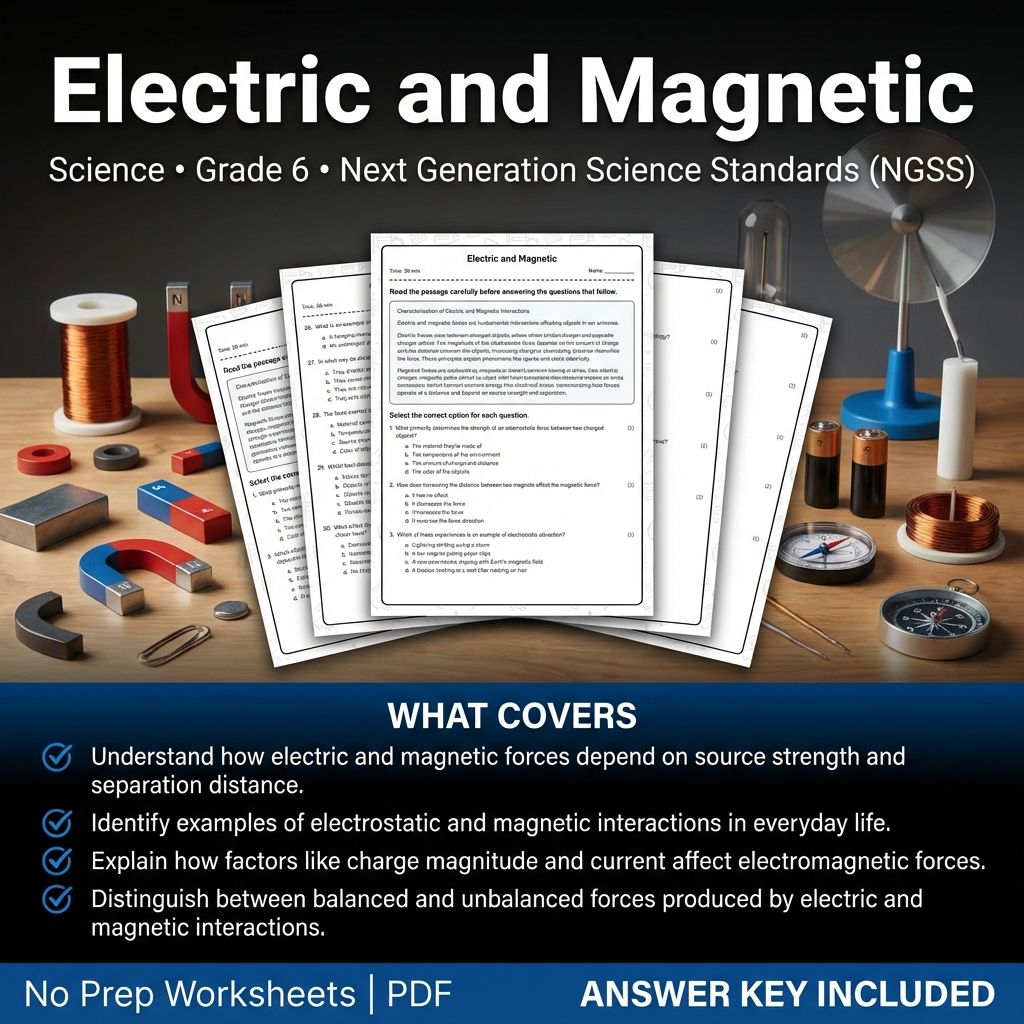 6th Grade Science | Electric and Magnetic Forces Worksheet & Answers (Printable)