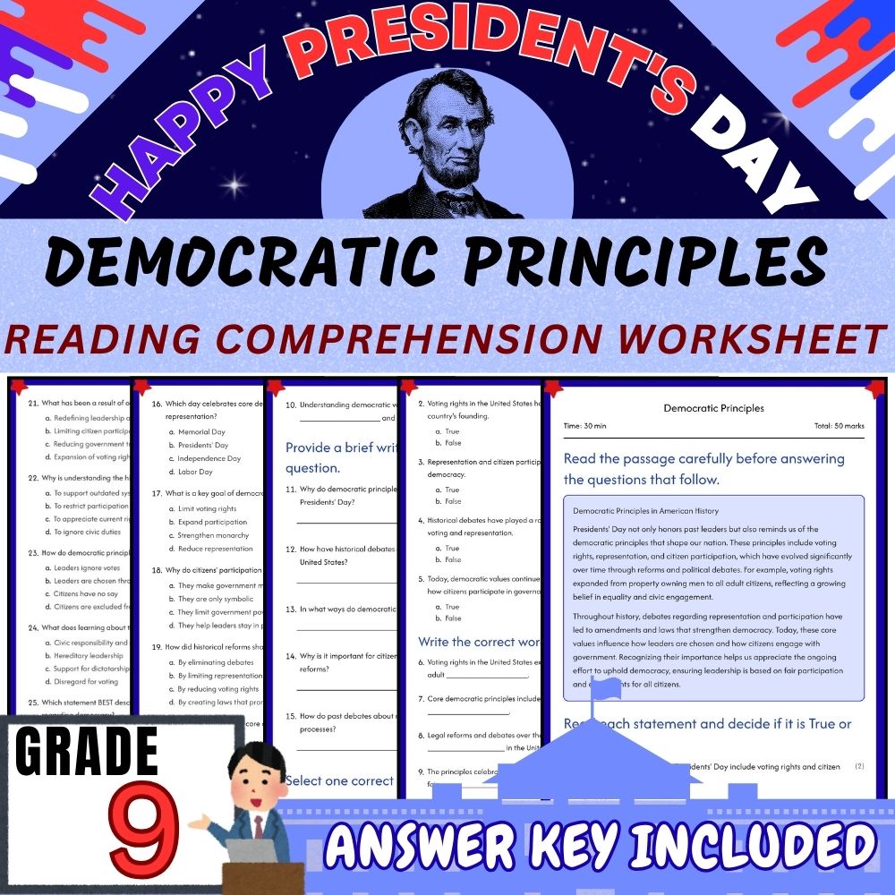 Grade 9| Presidents Day & U.S. History Unit Worksheet Pack (Answer Key Included) — included worksheet 4