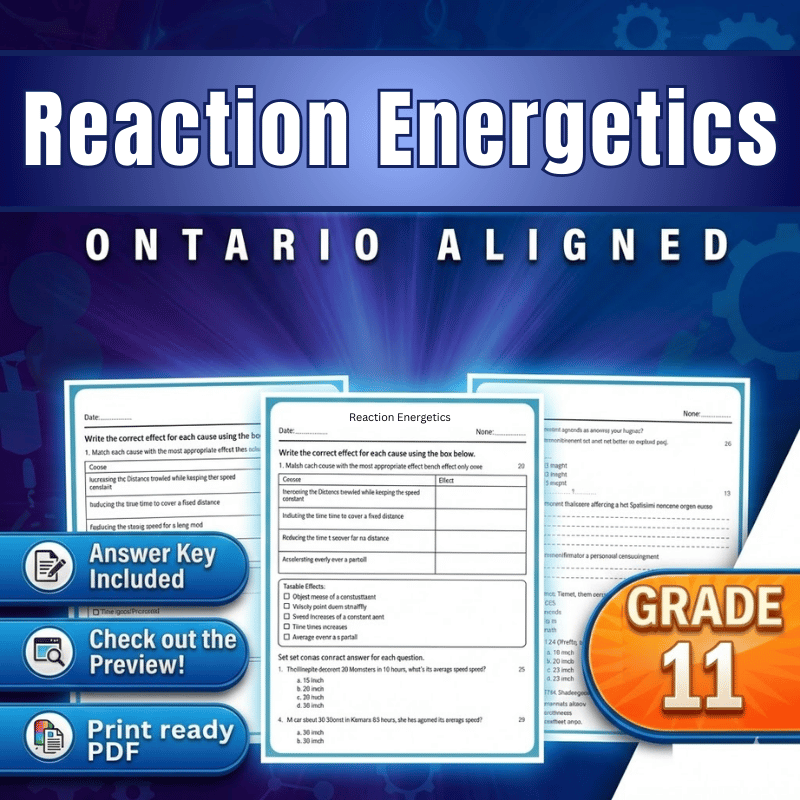 Grade 11 Science – Reaction Energetics Worksheet (Ontario Standards) (PDF)