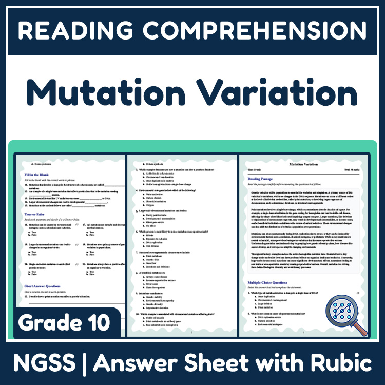 Grade 10 Science reading worksheets worksheet — 10th Grade Science | Mutation Variation Reading Worksheet (PDF & Answer Ke…