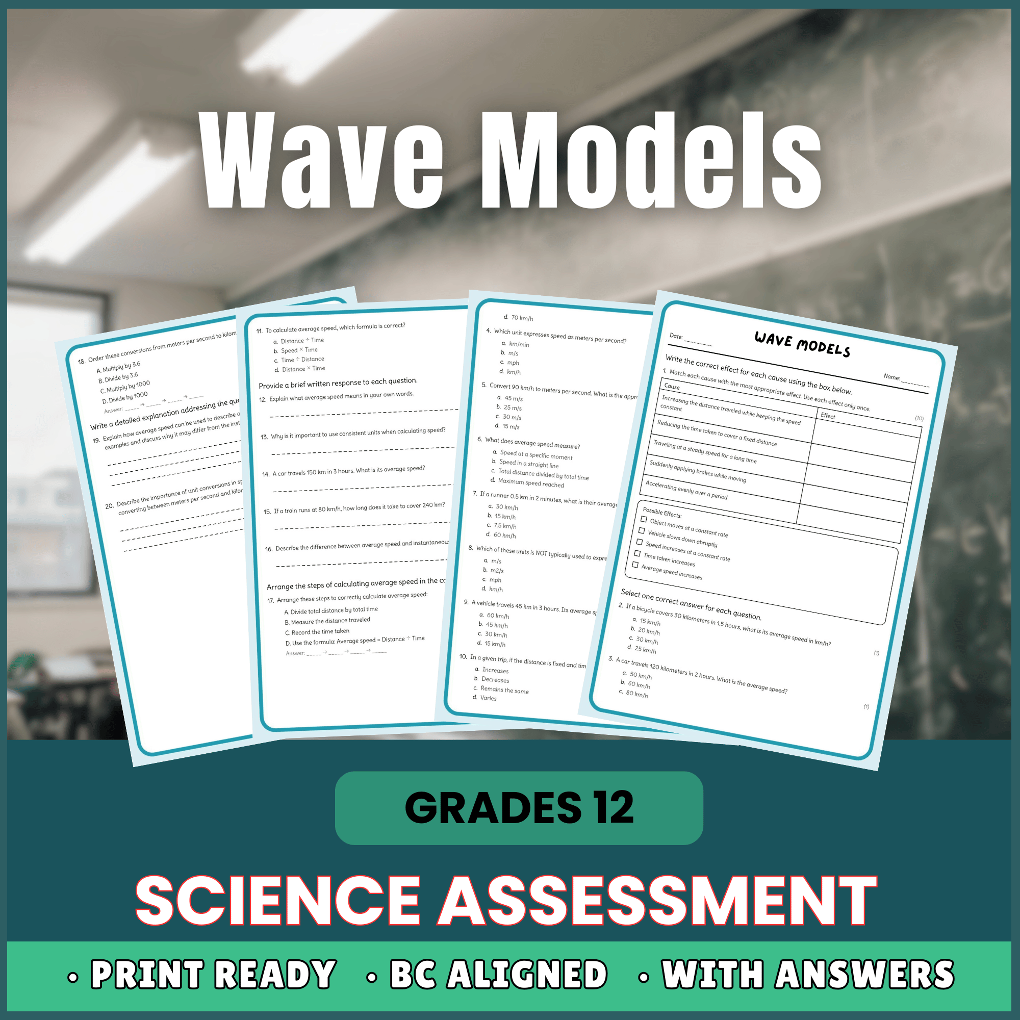Grade 12 Science | Wave Models Worksheet (Answer Key) – BC Standard/Framework