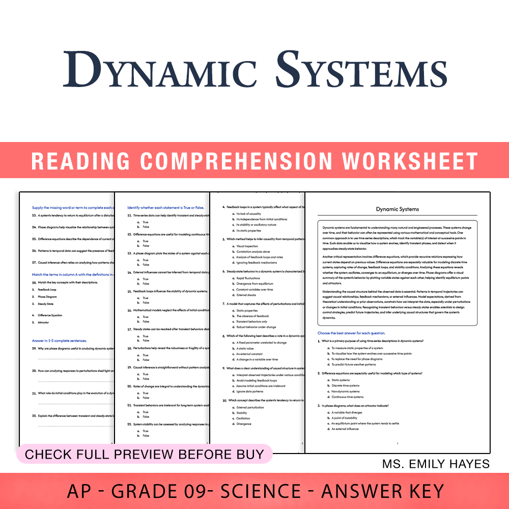 Grade 9 Science worksheet worksheet — 9th Grade Science | Dynamic Systems Worksheet (PDF+ Answer Key) — page 1