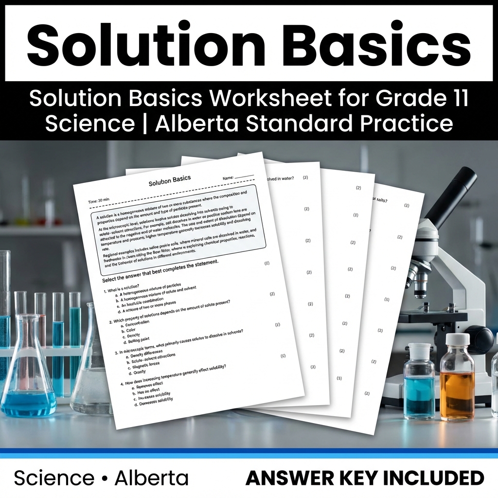 Solution Basics Worksheet for Grade 11 Science | Alberta Standard Practice