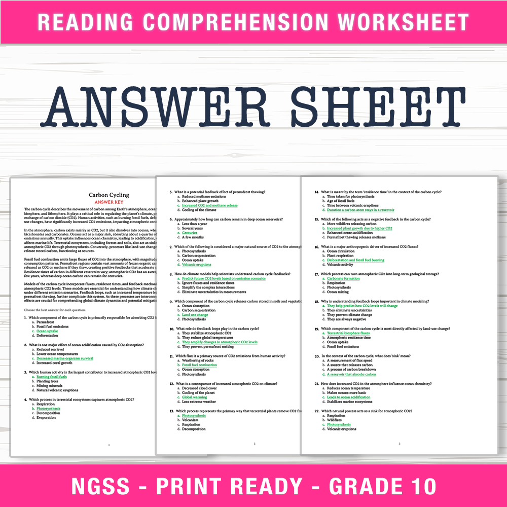 Grade 10 Science worksheet worksheet — Grade 10 Science | Carbon Cycling Worksheet (PDF + Answer Key) — page 2