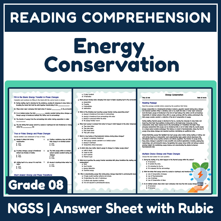 Grade 8 Science reading worksheets worksheet — 8th Grade Science | Energy Conservation Reading Worksheets Classroom Resour…