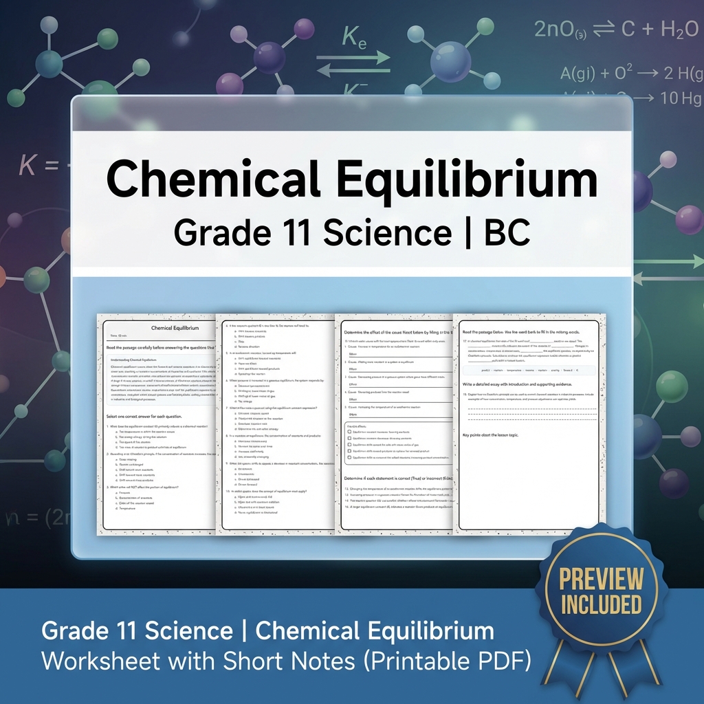 Grade 11 Science Worksheet Bundle | BC Framework | Reaction & Atomic Theory — included worksheet 15