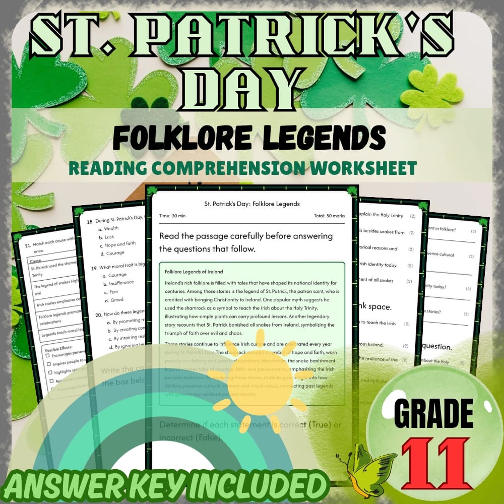 Grade 11 Holiday Activities Bundle | St. Patrick's Day Irish Heritage & Culture — included worksheet 5