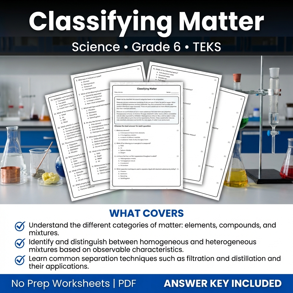 Classifying Matter Worksheet | TEKS Grade 6 Science Practice