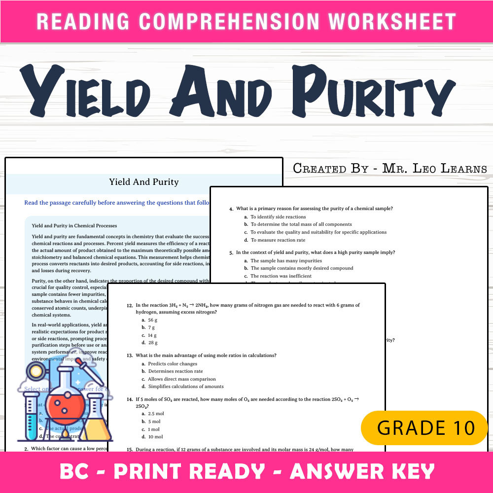 Grade 10 Science worksheet mcq paper worksheet — Grade 10 Science — Worksheet MCQ Paper for Mastering Yield and Purity — p…