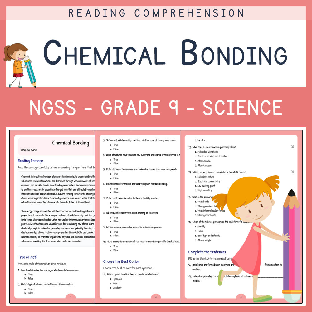 Grade 9 Science worksheet worksheet — Grade 9 Science | Chemical Bonding Worksheet & Answer Key for NGSS Standards — page 1