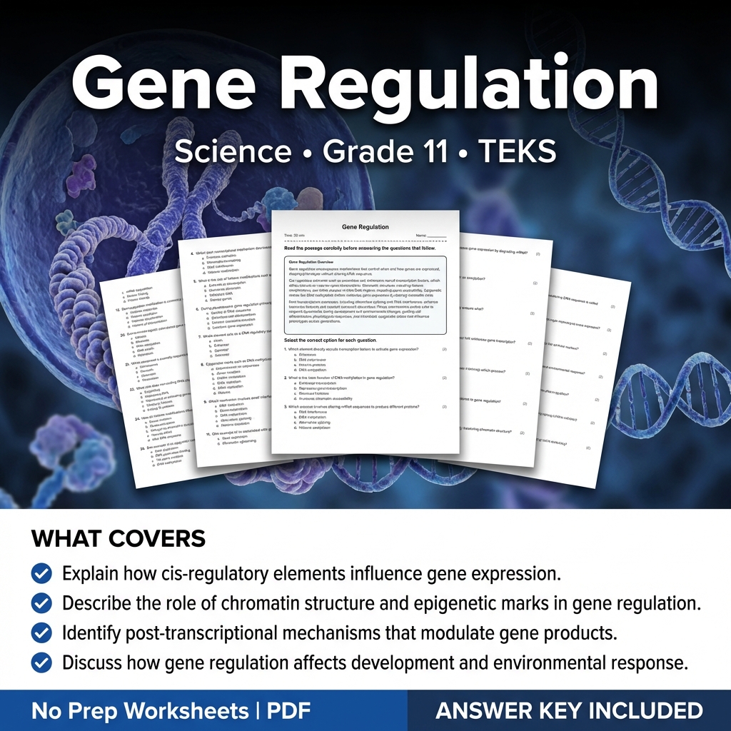 Gene Regulation Worksheet for Grade 11 Science | TEKS-Aligned Practice