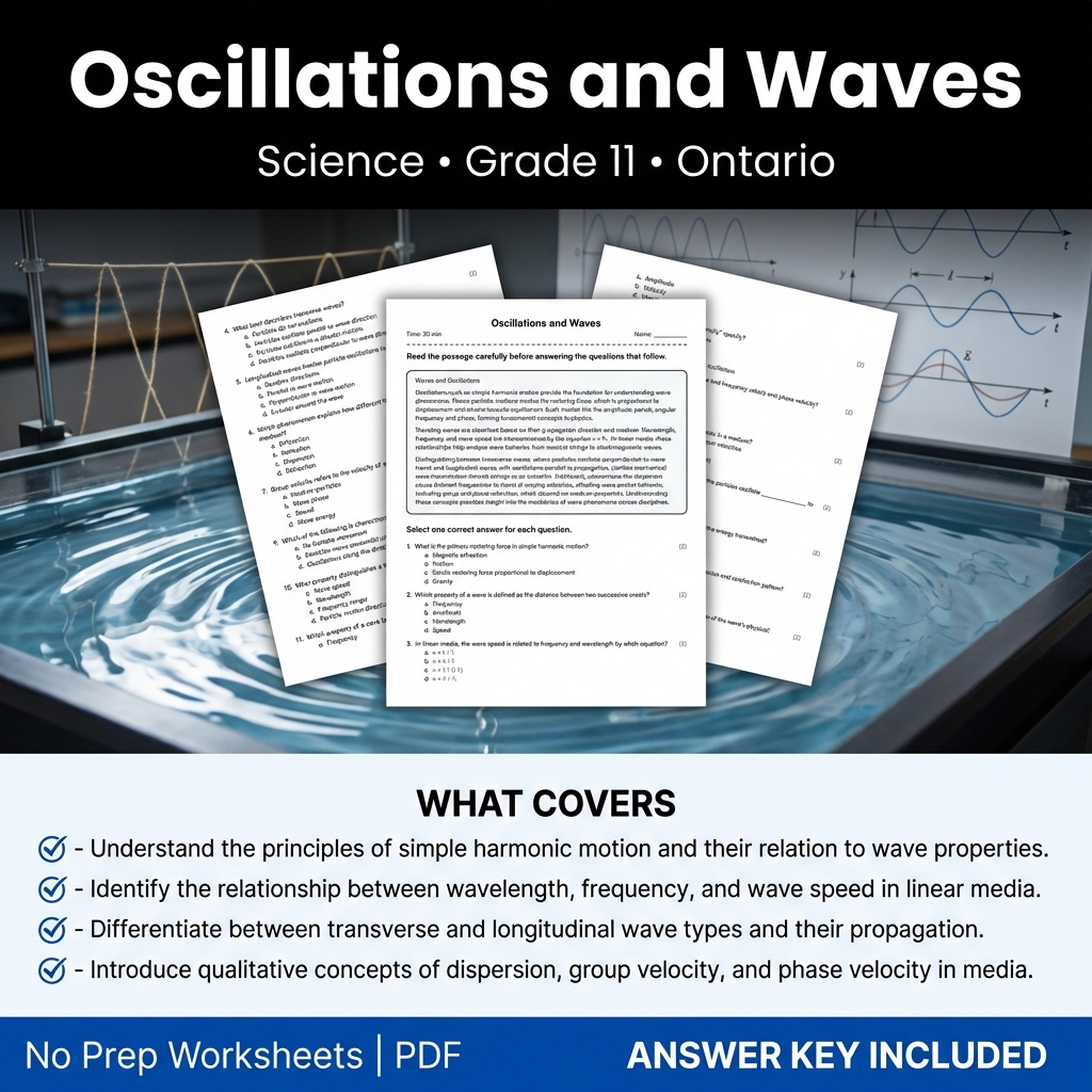 Oscillations and Waves Worksheet | Grade 11 Science Ontario Standards