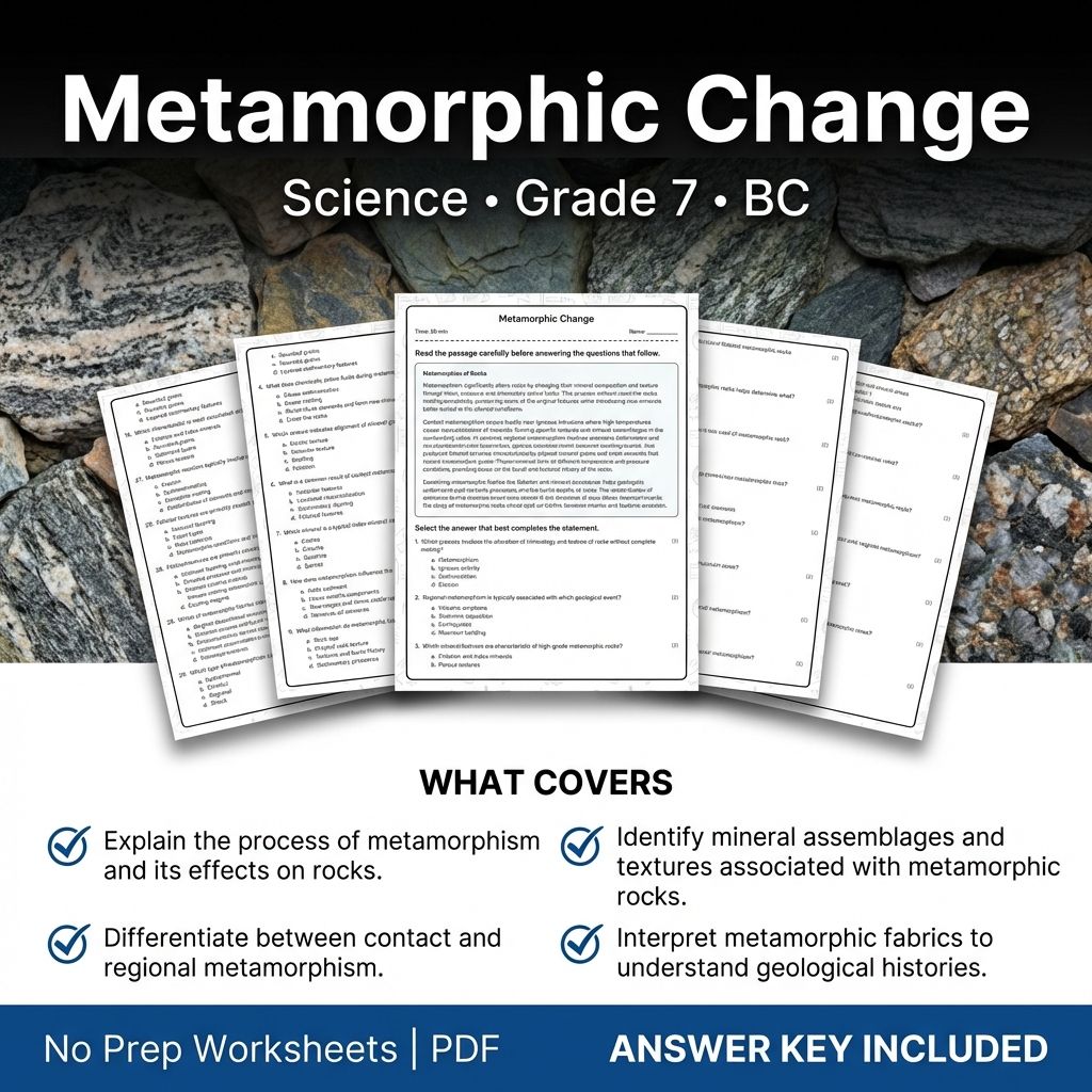 Grade 7 Science | Metamorphic Change Worksheet & Answer Key (Printable PDF)