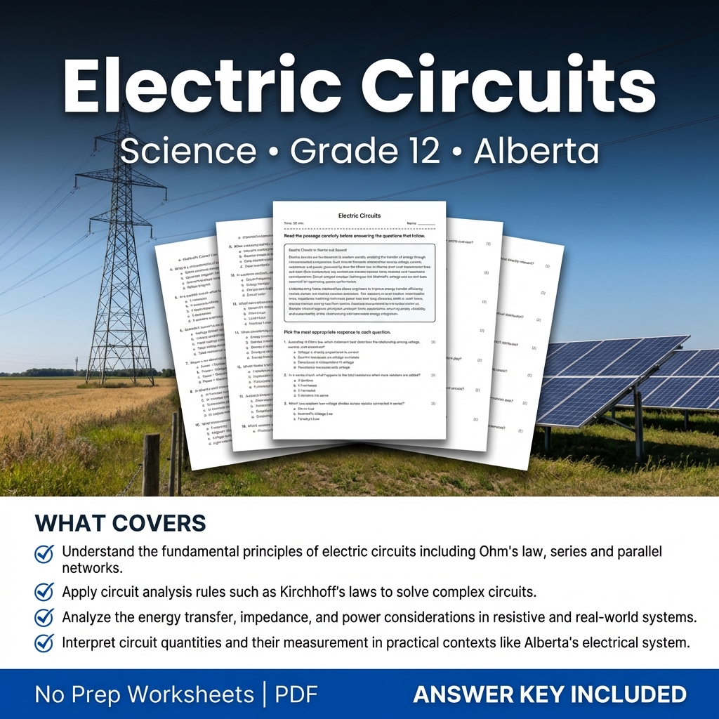 Electric Circuits Worksheet for Grade 12 Science | Alberta Standards