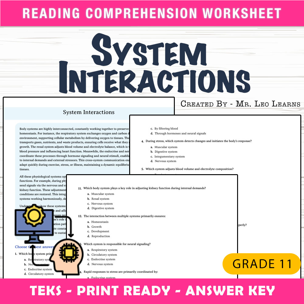 Grade 11 Science worksheet worksheet — 11th Grade Science – System Interactions Worksheet for Mastering Body Systems — page 1