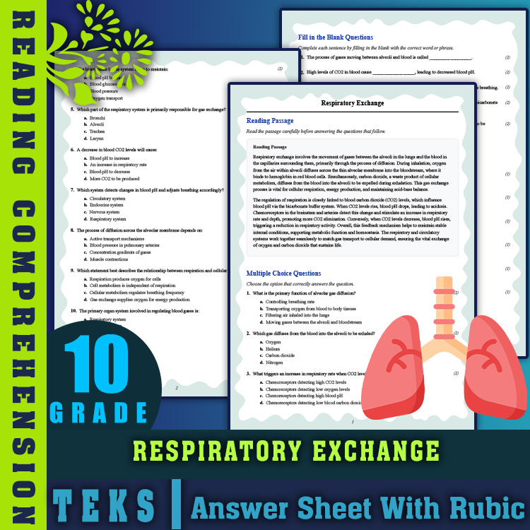 Grade 10 Science reading worksheets worksheet — Grade 10 Science | Respiratory Exchange Reading Worksheet (PDF + Answer Ke…