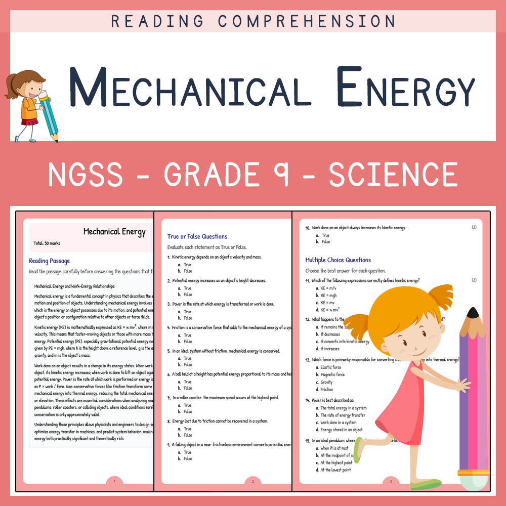 Grade 9 Science worksheet worksheet — Grade 9 Science | Mechanical Energy Worksheet (PDF & Answer Key) for NGSS Alignment…