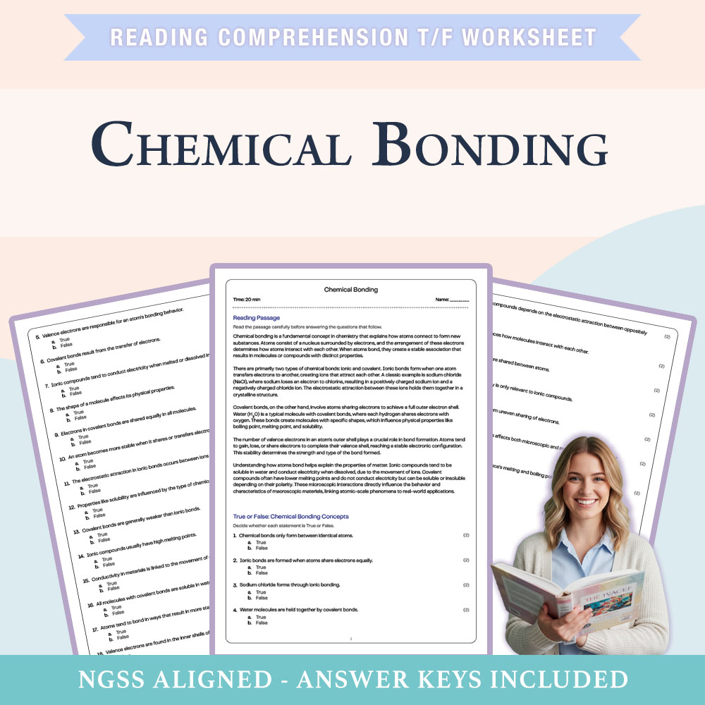 Science reading comprehensions true or false worksheet worksheet — 7th Grade Science | Chemical Bonding Worksheet (PDF +An…