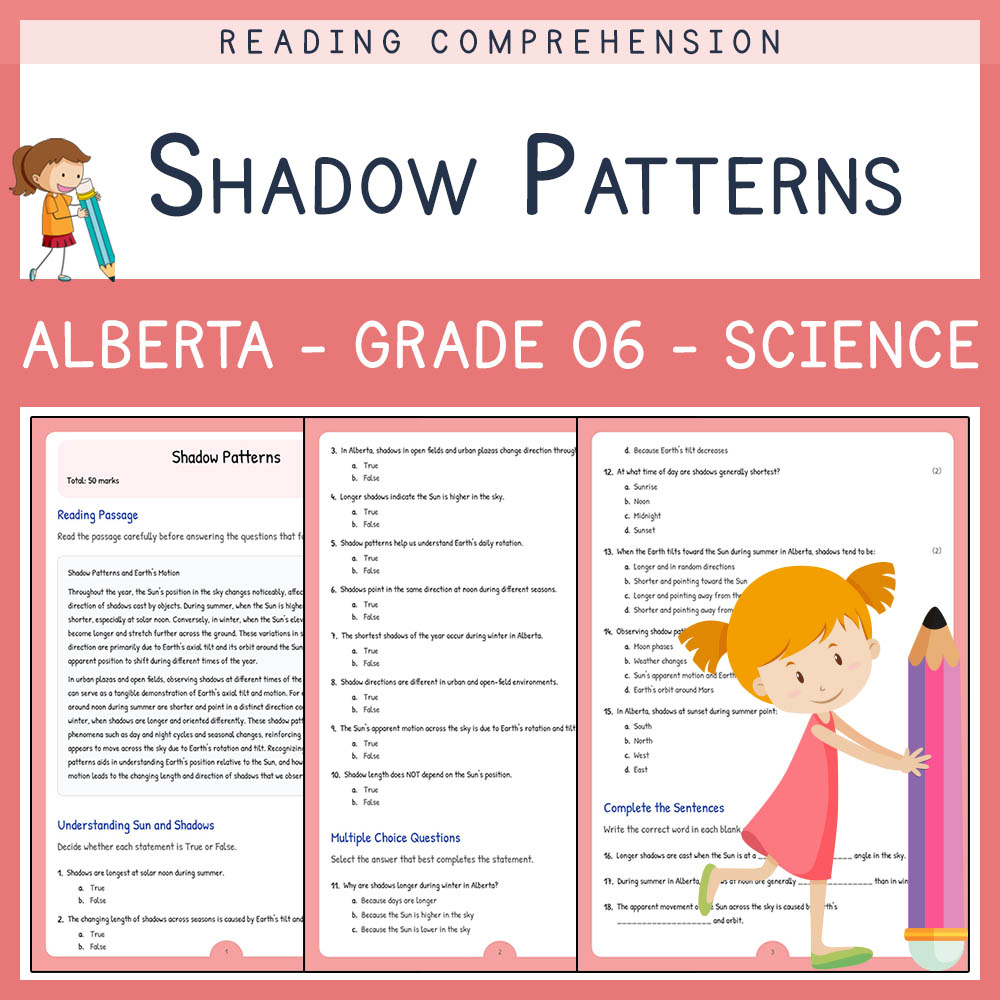 Grade 6 Science worksheet elena worksheet — Grade 6 Science | Shadow Patterns Worksheet | Alberta Standard — page 1