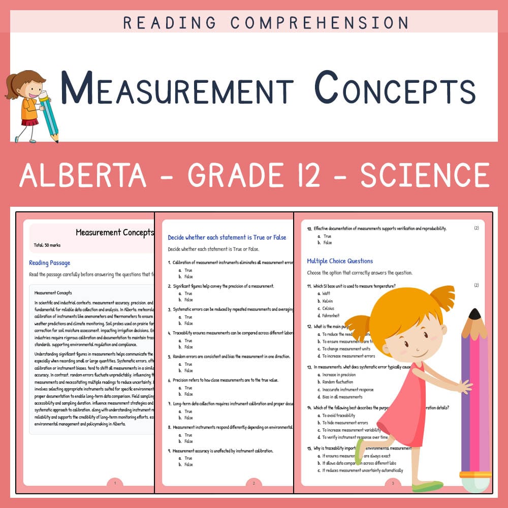 Grade 12 Science worksheet elena worksheet — Grade 12 Science | Measurement Concepts Worksheet | Alberta Standards — page 1