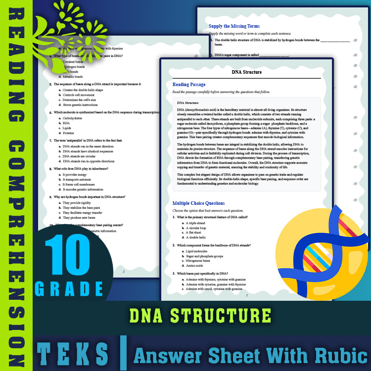 Grade 10 Science reading worksheets worksheet — Grade 10 Science | DNA Structure Reading Worksheet & Answer Key (PDF) — pa…