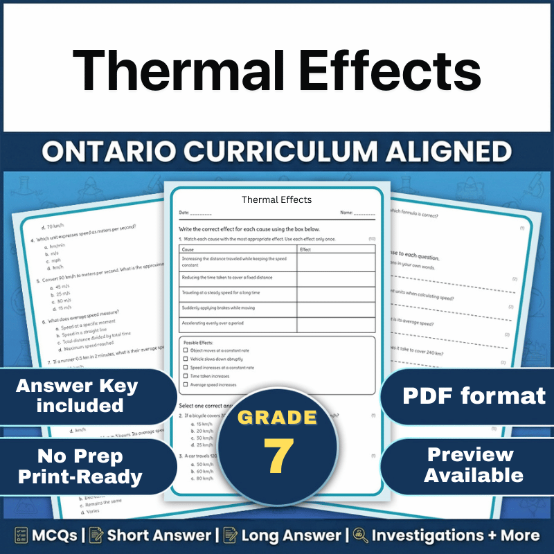 Grade 7 Science | Thermal Effects Worksheet (Ontario Standard) (PDF)