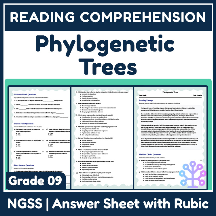 Grade 9 Science reading worksheets worksheet — 9th Grade Science | Phylogenetic Trees Reading Worksheet & Answer Key — page 1