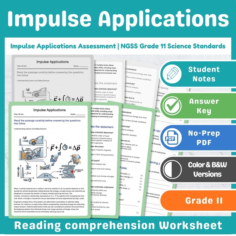 Grade 11 Physics Mini Bundle – Impulse, Forces & Conservation Assessment — included worksheet 3