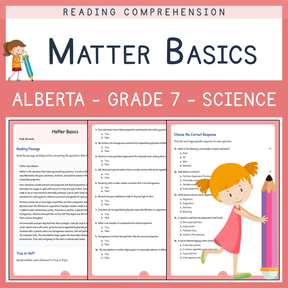 Grade 7 Science worksheet elena worksheet — Grade 7 Science | Matter Basics Worksheet | Alberta Standards — page 1