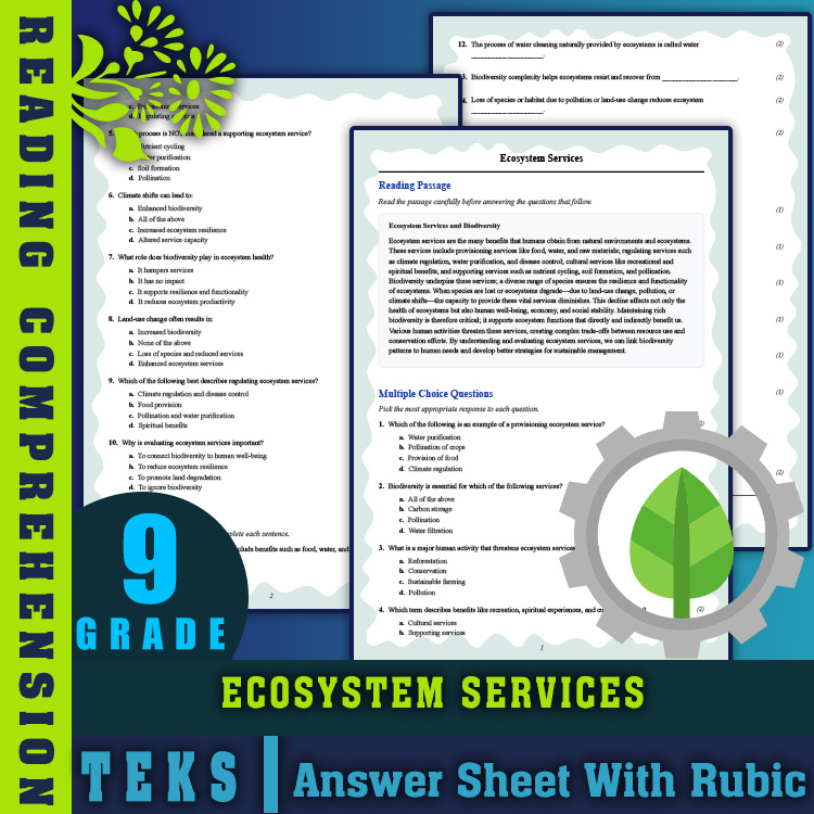 Grade 9 Science reading worksheets worksheet — 9th Grade Science | Ecosystem Services Reading Worksheets (PDF & Rubric) —…