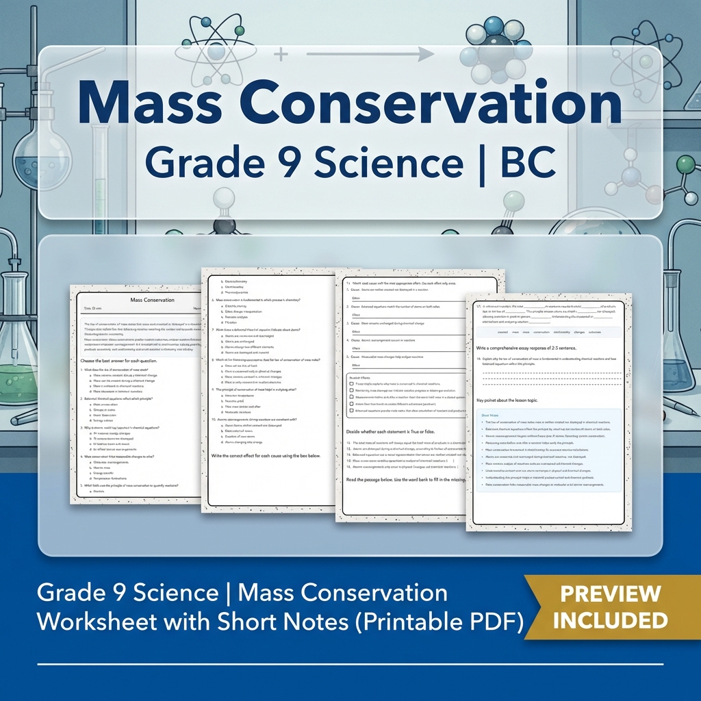 Grade 9 Science Lesson Bundle | BC Framework Focused Worksheets — included worksheet 15