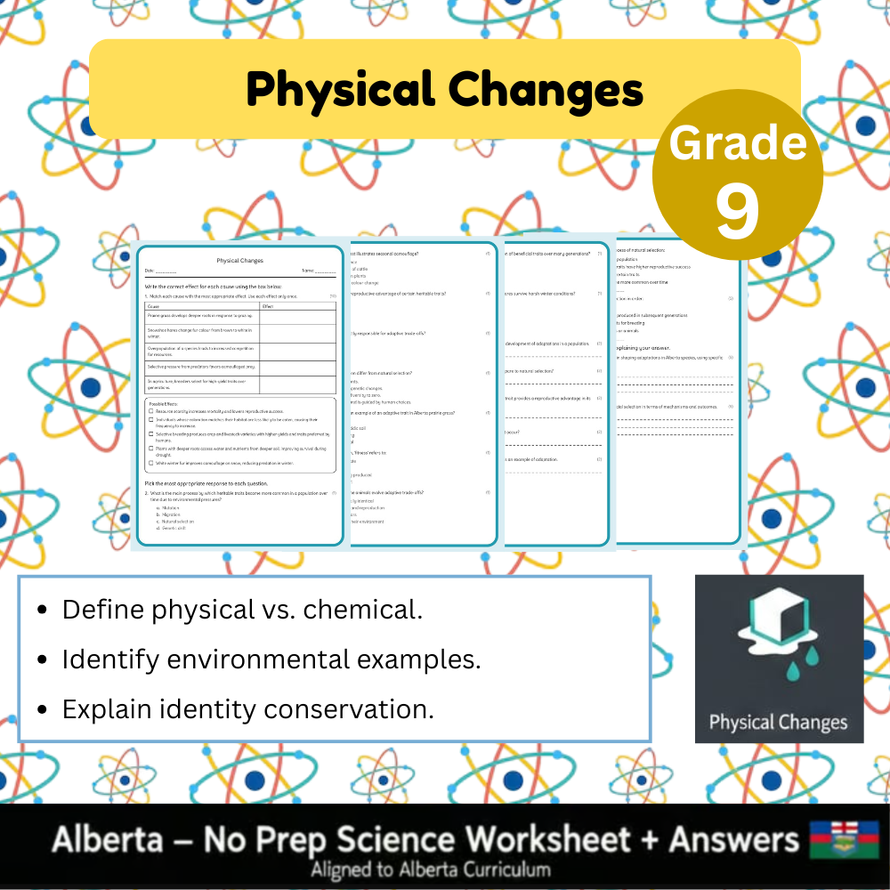 Grade 9 Science Worksheet Bundle | Genetics, Chemistry & Physics Concepts — included worksheet 55