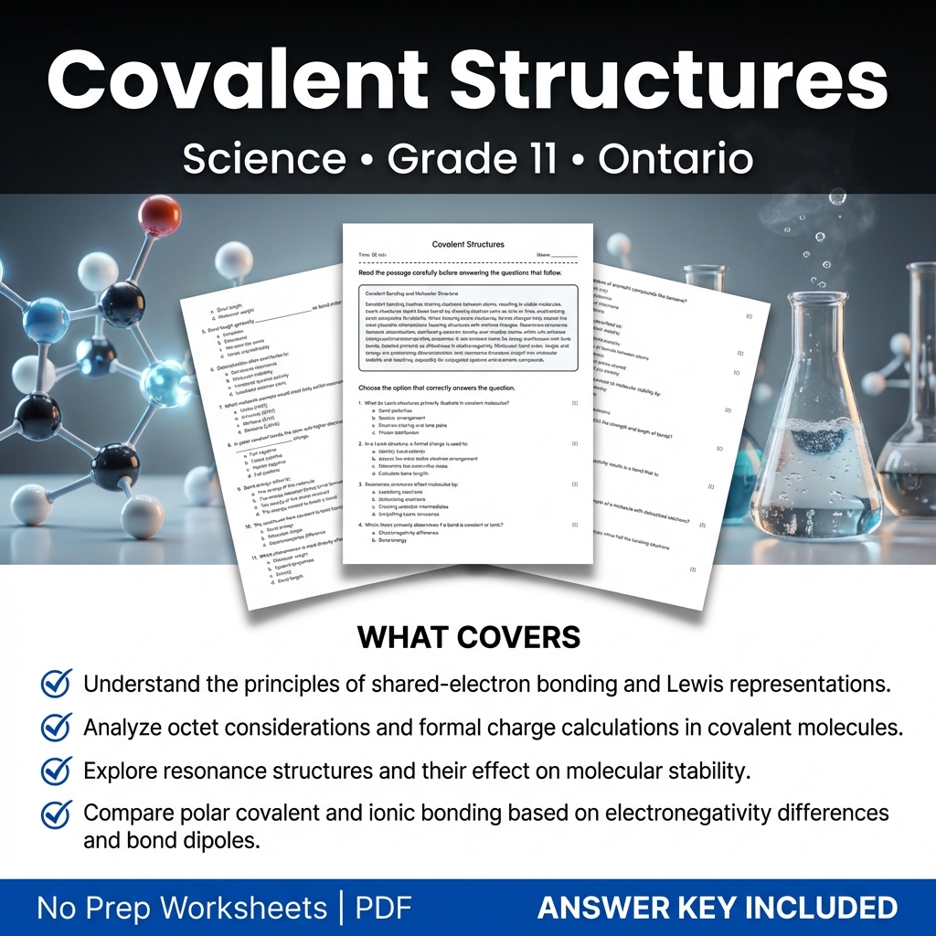Covalent Structures Worksheet for Grade 11 Science | Ontario Standards