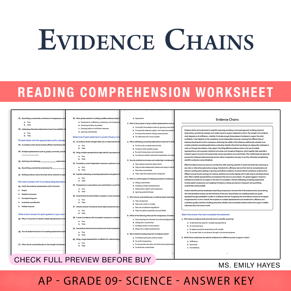 Grade 9 Science worksheet worksheet — Grade 9 Science | Evidence Chains Worksheet (PDF+ Answer Key) — page 1
