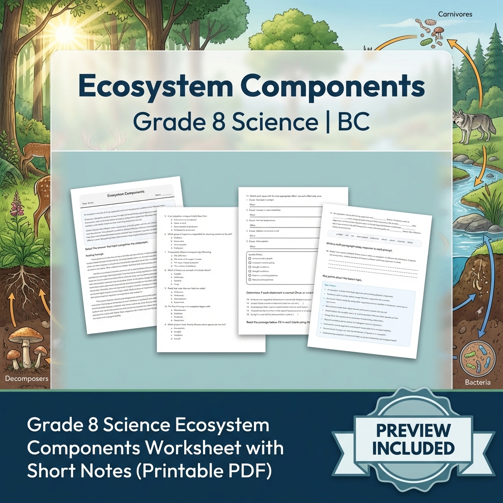 Grade 8 Science Lesson Bundle | Ecosystems, Biodiversity & Environmental Impacts — included worksheet 15