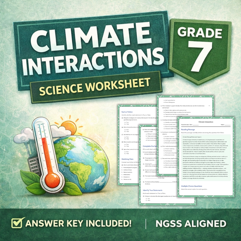 Grade 7 Science | Climate Interactions Worksheet (NGSS) Practice & Assessment