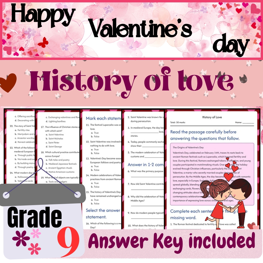 Grade 9Seasonal Valentine’s Day Worksheets|Cultural, Ethical, Modern Love Bundle — included worksheet 5