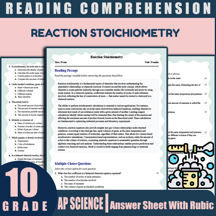 Grade 10 Science reading worksheets worksheet — 10th Grade Science | Reaction Stoichiometry Reading Worksheets (PDF + Rubr…
