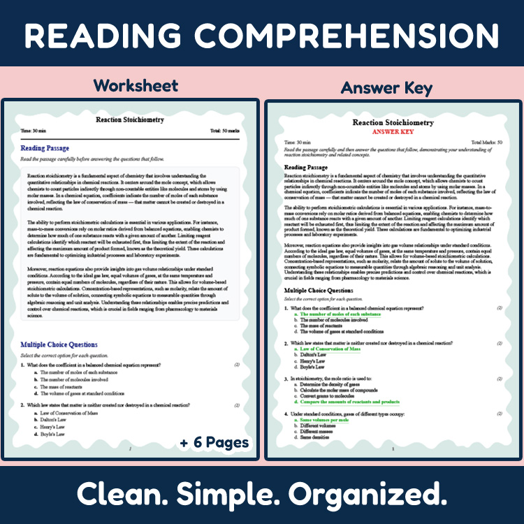Grade 10 Science reading worksheets worksheet — 10th Grade Science | Reaction Stoichiometry Reading Worksheets (PDF + Rubr…
