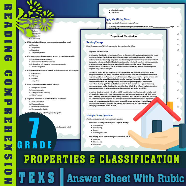 Grade 7 Science reading worksheets worksheet — Grade 7 Science | Properties & Classification Reading Worksheets (PDF + Rub…