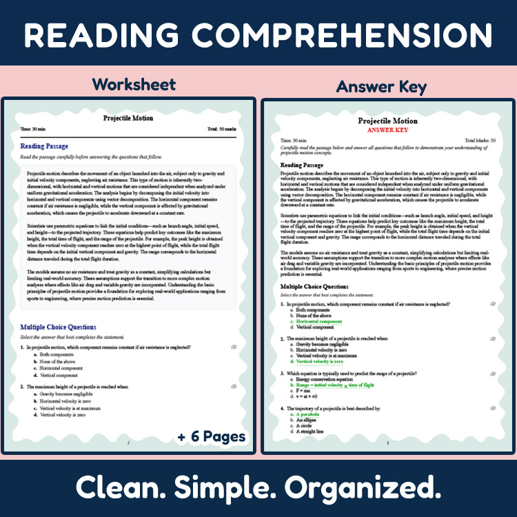Grade 10 Science reading worksheets worksheet — 10th Grade Science | Projectile Motion Reading Worksheet with Answer Key (…
