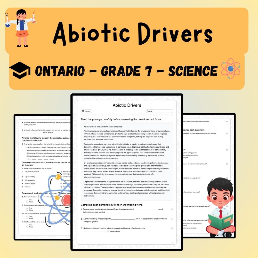 Grade 7 Science worksheet worksheet — Grade 7 Science | Abiotic Drivers Worksheet (PDF ) — page 1