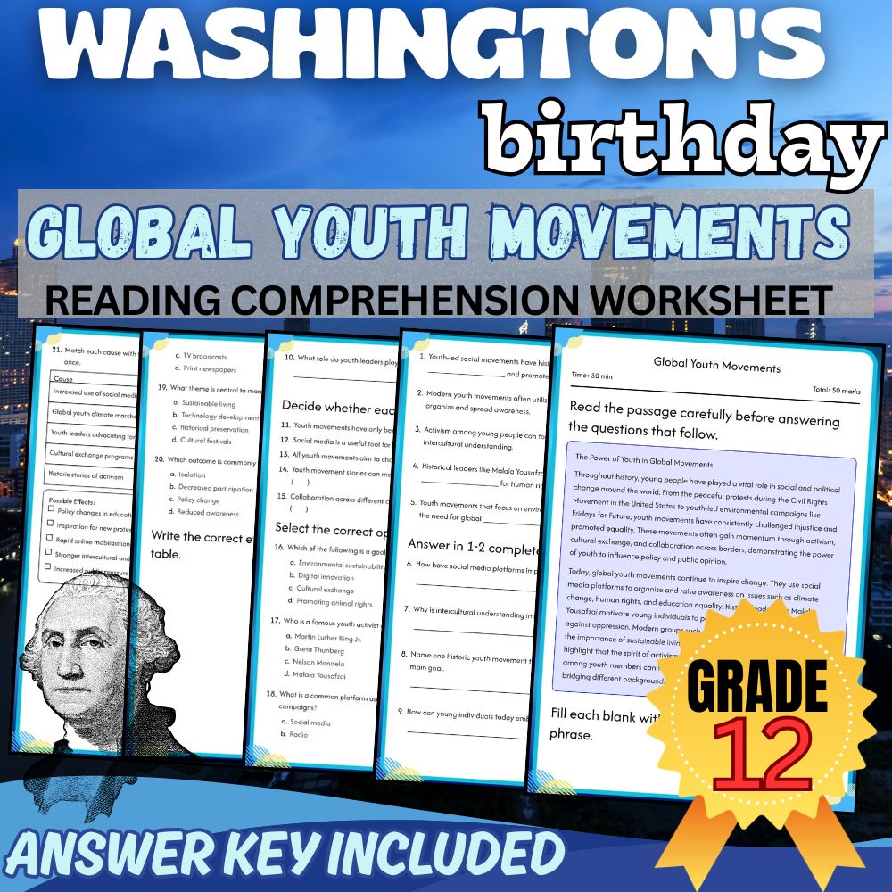 Grade 12  Holiday |Understanding Global Youth Movements worksheet|PDF+Answer Key