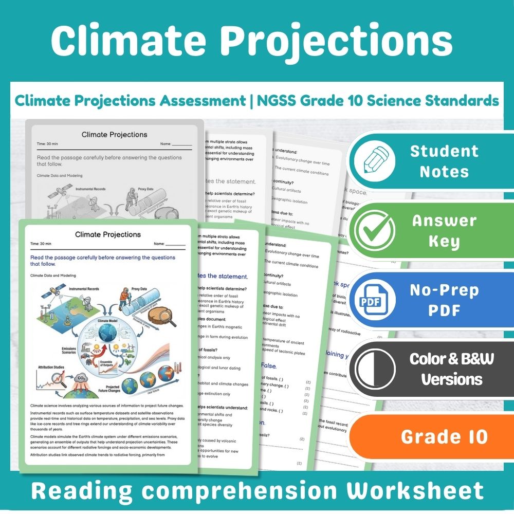 Grade 10 Science assessment worksheet — Climate Projections Assessment | NGSS Grade 10 Science Standards