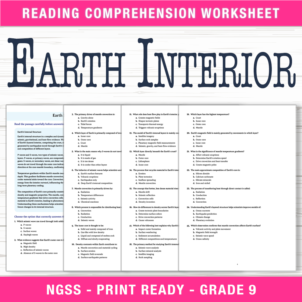 Grade 9 Science worksheet worksheet — Grade 9 Science | Earth's Interior Worksheet (PDF + Answer Key) — page 1